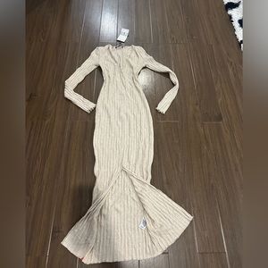 Zara knitted front split cream dress